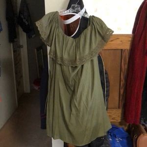 Green on or off the shoulder long shirt or a short dress